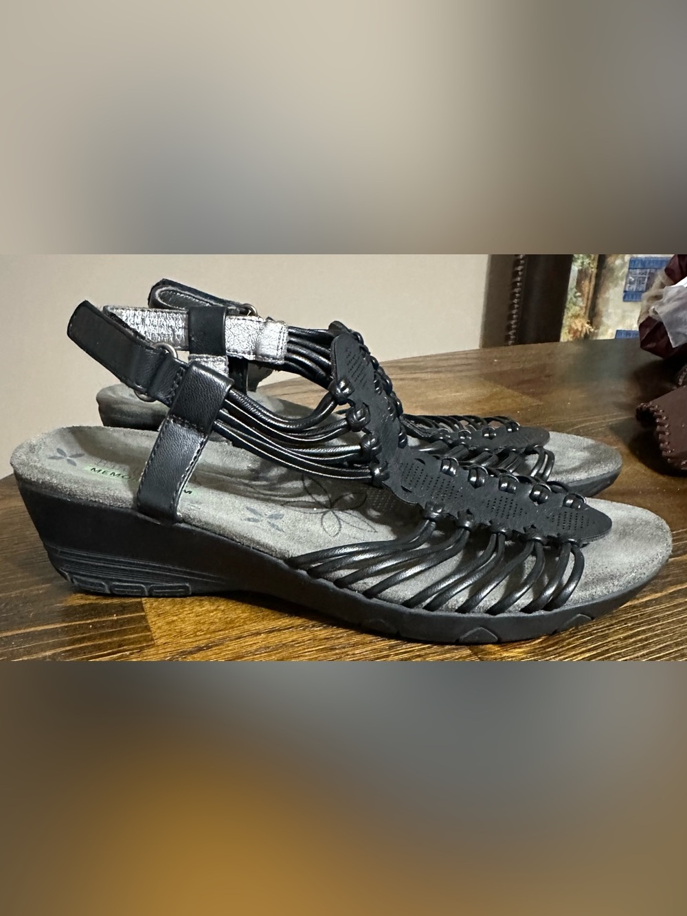 BareTraps Black Braided Cutout Wedge Sandals